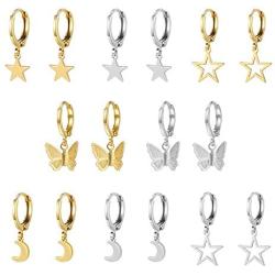 Gold Star Hoop Earrings for Women, Silver Star Earrings Dangle Mini Huggie Hoop Earrings, Dainty Aesthetic Jewelry for Teen Girl