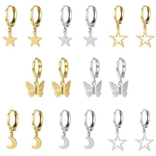 Gold Star Hoop Earrings for Women, Silver Star Earrings Dangle Mini Huggie Hoop Earrings, Dainty Aesthetic Jewelry for Teen Girl