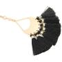 RIAH FASHION Bohemian Fringe Tassel Pendant Statement Necklace - Silky Strand Semi Circle Fan Thread, Pearl Turquoise Charm Delicate Long Chain