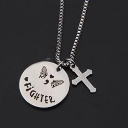 MAOFAED Semicolon Charm Necklace Hand Stamped Semicolon Cross Pendant Charms  Jewelry Gift for Her