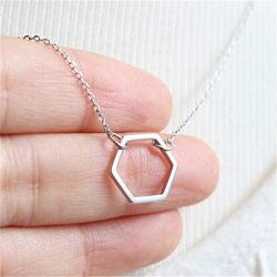 Gold Silver Color Geometric Hexagon Necklace Simple Hollow Hexagon Pendant Jewelry