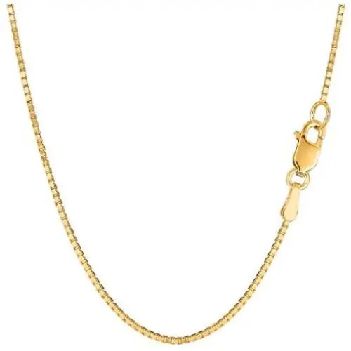14k Yellow Solid Gold Mirror Box Chain Necklace, 1.2mm 14k Yellow Solid Gold Mirror Box Chain Necklace, 1.2mm