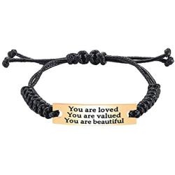 Inspirational Gifts For Women Saying stamped ''You are loved You are valued You are beautiful'' leather inspirational bracelet