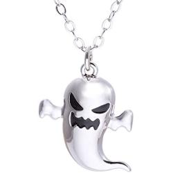 SENFAI Silver Halloween Evil Spiders, Ghosts, Bats Pendant Necklace (Ghost)