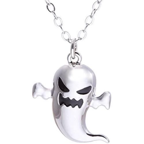 SENFAI Silver Halloween Evil Spiders, Ghosts, Bats Pendant Necklace (Ghost)
