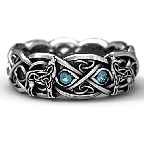 Wolf Ring for Men, Retro Wolf Totem Rings, Topaz Rhinestone Cross Line Ring, Norse Viking Wolf Ring, Wolf Signet Rings, Amulet Ring, Punk Ring, Animal Wolf Jewelry for Men Boys