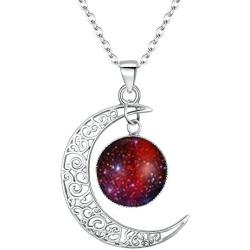 BriLove Women 925 Sterling Silver Galaxy & Crescent Moon Glass Bead Pendant Necklace