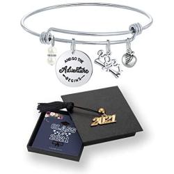Inspirational Graduation Gifts Bracelet - Class of 2021 Inspirational Adjustable Bracelet Graduation Mantra Quote Keep Going Bracelet with Graduation Grad Cap Graduation Friendship Gifts for Her Him