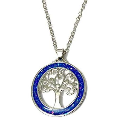 DMOMSA Exquisite Gemstone Blue Tree of Life Pendant Lucky Necklace Charm Jewelry Suitable for Womens Birthday Gifts, Valentines Day, Mothers Day