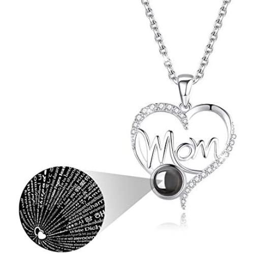 EleShow I Love You Mom Necklace for Women Sterling Silver Chain, Heart Pendant Necklace, 18” + 2” Extender
