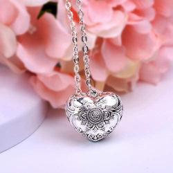 EUDORA Harmony Ball Necklace Vintage Heart Chime Bola Pendant 30'' & 45'' Rope for Pregnancy Women Silver Plated Copper