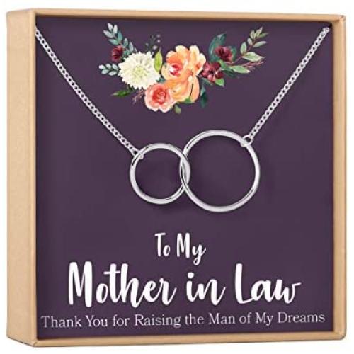 Mother-In-Law Gift Necklace, To My Mother-In-Law, Jewelry, Funny, 2 Interlocking Circles (silver-plated-brass, NA)