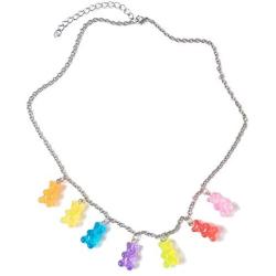 RUIZHEN 7 Colors Cute Gummy Bear Necklace Colorful Resin Bear Pendant Necklace for Women Girls