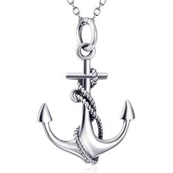 LUHE Anchor Necklace Sterling Silver Polished Nautical Anchor Rope Fine Jewelry for Men Women, for Her (Anchor Necklace)