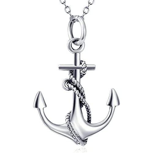 LUHE Anchor Necklace Sterling Silver Polished Nautical Anchor Rope Fine Jewelry for Men Women, for Her (Anchor Necklace)