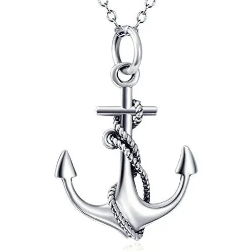 LUHE Anchor Necklace Sterling Silver Polished Nautical Anchor Rope Fine Jewelry for Men Women, for Her (Anchor Necklace)