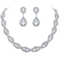 BriLove Wedding Jewelry Sets for Brides Rhinestone Crystal Infinity Teardrop Marquise Choker Necklace Dangle Earrings for Women