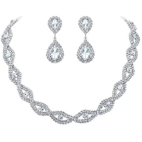 BriLove Wedding Jewelry Sets for Brides Rhinestone Crystal Infinity Teardrop Marquise Choker Necklace Dangle Earrings for Women