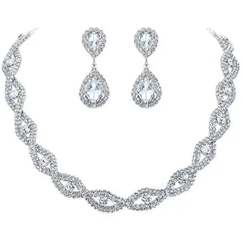 BriLove Wedding Jewelry Sets for Brides Rhinestone Crystal Infinity Teardrop Marquise Choker Necklace Dangle Earrings for Women
