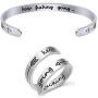 RENYILIN Inspirational Cuff Bracelet and Double Stainless Steel Ring, The Bracelet and Ring Size can be Adjusted for Girls and Boys