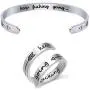 RENYILIN Inspirational Cuff Bracelet and Double Stainless Steel Ring, The Bracelet and Ring Size can be Adjusted for Girls and Boys