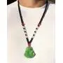 Laughing Buddha Green Jade Stabilized Turquoise Pendant 30''Black White Bead Necklace Carved Long Large Boho Chain Genuine Certified Grade A Jadeite Hand Crafted, Jade Medallion