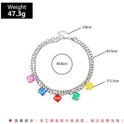 Harajuku Cute Colorful Dices Beaded Pendant Necklave Punk Funny Acrylic Dice Strand Choker Necklace Party Game Hip Hop Jewelry for Women Girls Gifts