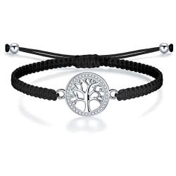 ZENI Tree of Life Bracelet for Women girl, Black Rope Bracelet 925 Silver Handmade Braided Adjustable Bracelet Love Friendship Christmas Jewelry Gift