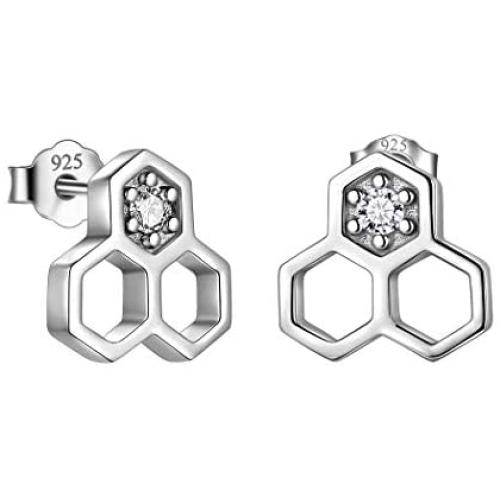 Besilver Cat Ring Hexagon Honeycomb Bee Ring Earrings Turtle Ring Star of David Ring Cactus Ring Cute Rings for Women Teen Girls Sterling Silver Adjustable Bands Ring