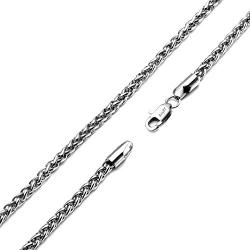 AmyRT Jewelry 4mm Titanium Steel Wheat Silver Chain Necklaces for Men & Women 16 to 30 Inches