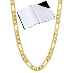 The Bling Factory 4mm 14k Yellow Gold Plated Flat Figaro Chain Necklace