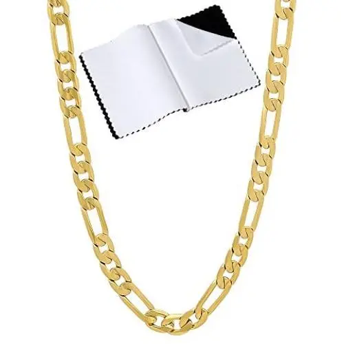 The Bling Factory 4mm 14k Yellow Gold Plated Flat Figaro Chain Necklace The Bling Factory 4mm 14k Yellow Gold Plated Flat Figaro Chain Necklace