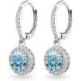 Sterling Silver Round Halo Dangle Leverback Earrings Made with Swarovski Crystals