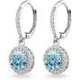 Sterling Silver Round Halo Dangle Leverback Earrings Made with Swarovski Crystals Sterling Silver Round Halo Dangle Leverback Earrings Made with Swarovski Crystals