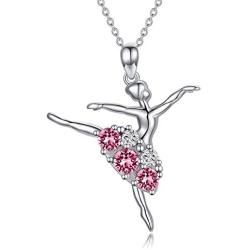 AOBOCO Ballerina Necklace Sterling Silver Dancer Pendant Jewelry with Birthstone Crystals, Ballet Themed Dancer Gifts for Girls Teens Women