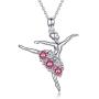 AOBOCO Ballerina Necklace Sterling Silver Dancer Pendant Jewelry with Birthstone Crystals, Ballet Themed Dancer Gifts for Girls Teens Women