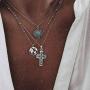 Jovono Boho Layered Necklace Crystal Pendant Necklaces Chain for Women and Girls (Set-2)