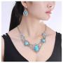 Turquoise Necklace Earrings Sets Bohemian Bib Pendant Costume Jewelry Fashion Geometric Flower Chain for Women and Girls Gift Christmas Thanksgiving