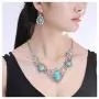 Turquoise Necklace Earrings Sets Bohemian Bib Pendant Costume Jewelry Fashion Geometric Flower Chain for Women and Girls Gift Christmas Thanksgiving