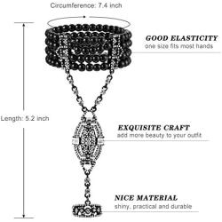 Hicarer 2 Pieces 1920s Flapper Bracelet Ring Set Imitation Pearl Crystal Bracelet for Women
