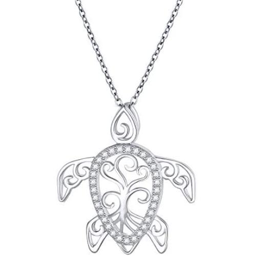 Ladytree 925 Sterling Silver Stingray Necklace Manta Ray Turtle Dolphin Charm Tortoise Necklace Sea Animal Tree of Life Jewelry Sea Lover Gifts for Women