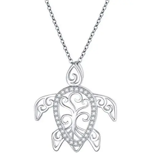 Ladytree 925 Sterling Silver Stingray Necklace Manta Ray Turtle Dolphin Charm Tortoise Necklace Sea Animal Tree of Life Jewelry Sea Lover Gifts for Women