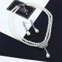 Ailer Elegant Womens Faux Pearl Two Layer Crystal Bridal Choker Necklace Statment Dangle Drop Earrings Set Silver-Tone
