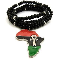 CBC Crown Pan African Colored Africa Map Continent Pendant Wooden Bead Necklace