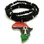 CBC Crown Pan African Colored Africa Map Continent Pendant Wooden Bead Necklace