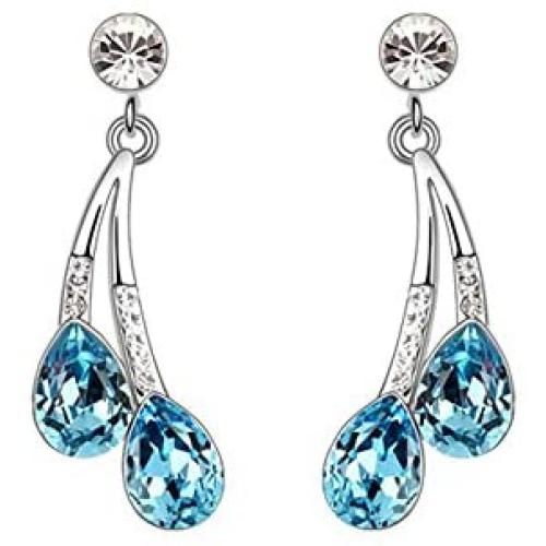 Isijie Jewelry Blue Cherry Fruit,Aquamarine Drop Earrings for Women & Girls,(Silver Plated,Blue Crystal,Zircon)