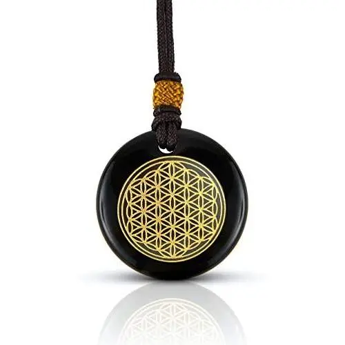 Black Obsidian Stone Necklace | Luxar | Spiritual Pendant | Flower of Life | Fabric Cord | 1.57 Inch Diameter Pendant and Presentation Box Black Obsidian Stone Necklace | Luxar | Spiritual Pendant | Flower of Life | Fabric Cord | 1.57 Inch Diameter Pendant and Presentation Box