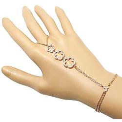 925 Sterling Silver Flower Clover White CZ Hand Jewelry Ring Link Chain Bracelet
