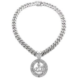 BLINGFACTORY Hip Hop Allah Muslim Pendant & 12mm 18'' Iced Box Lock Miami Cuban Chain Necklace