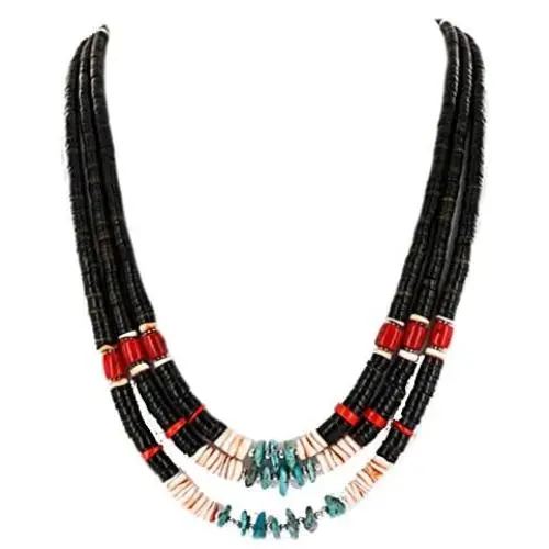 Native-Bay 925 Sterling Silver Authentic Strand-Charlene Little-Navajo Graduated Heishi, Turquoise and Coral Native-Bay 925 Sterling Silver Authentic Strand-Charlene Little-Navajo Graduated Heishi, Turquoise and Coral